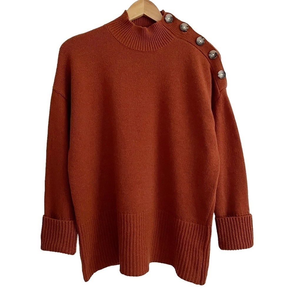 MAX Studio Wool Blend Mockneck Dropped Shoulder Sweater XL Rust